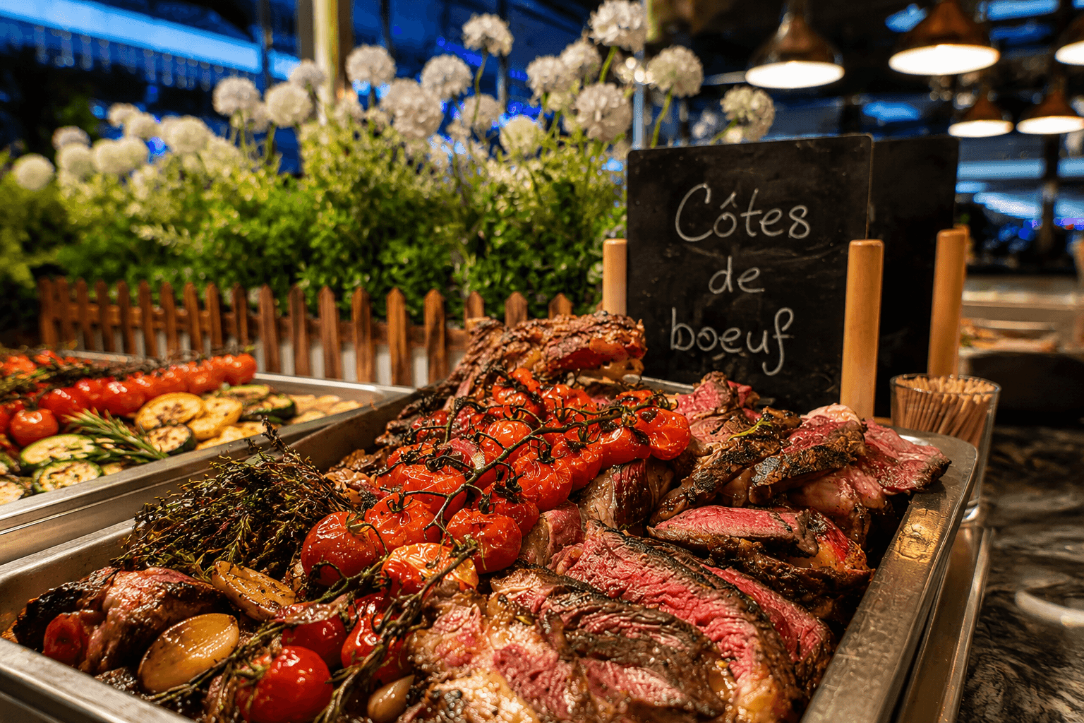 Côtes de bœuf grillées au charbon — buffet grillades Bordeaux
